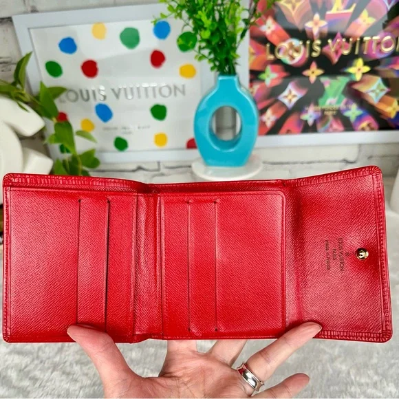 💯Louis Vuitton Red Epi Leather Trifold Wallet custom painted X Kusama dots 🔴⚪️ - Picture 6 of 15